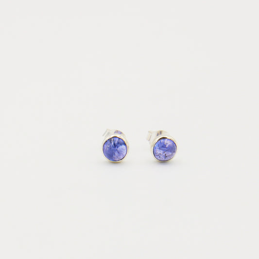 Tanzanite Round Cabochon Sterling Studs