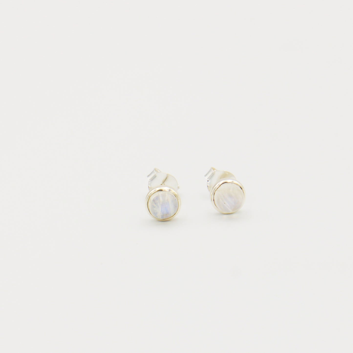 Rainbow Moonstone Small Round Cabochon Sterling Studs