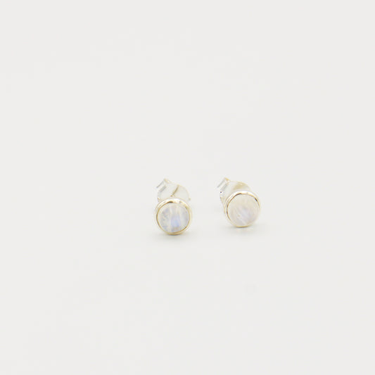 Rainbow Moonstone Small Round Cabochon Sterling Studs
