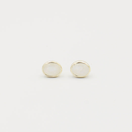 Rainbow Moonstone Large Oval Bezel Sterling Studs
