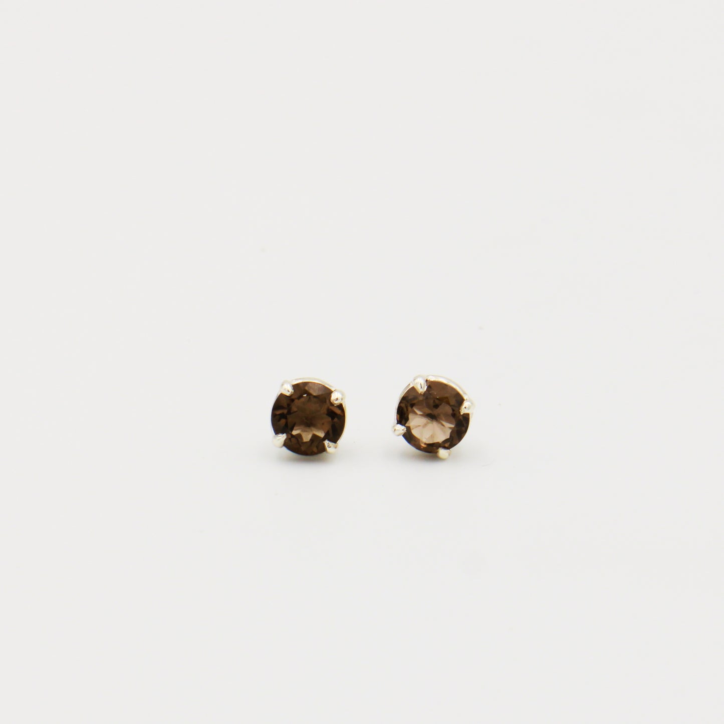Smoky Quartz Round Prong Sterling Studs