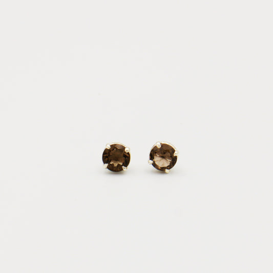 Smoky Quartz Round Prong Sterling Studs