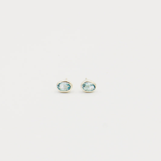 Blue Topaz Oval Sterling Studs