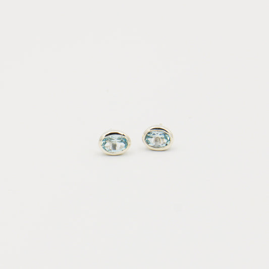 Blue Topaz Oval Sterling Studs