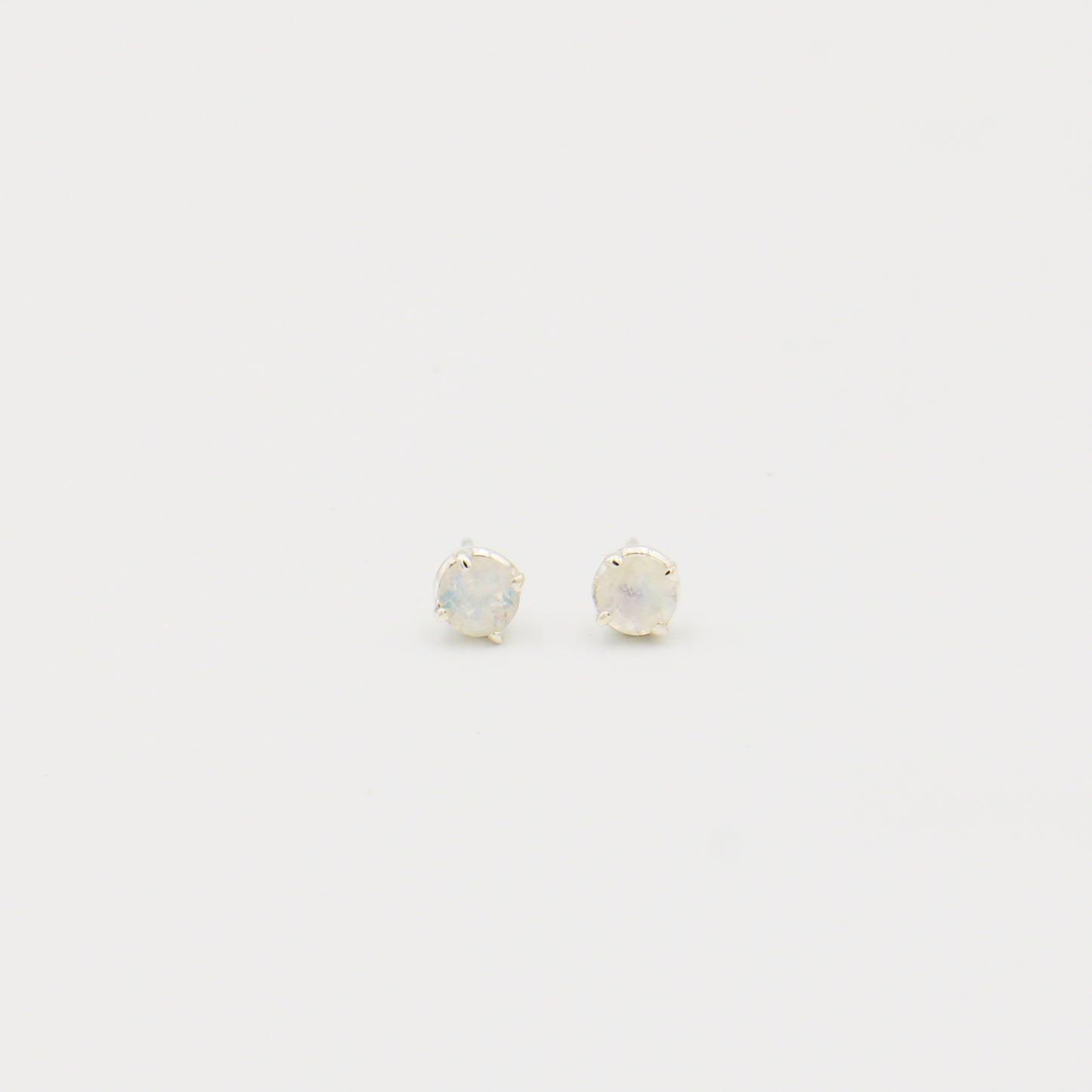 Rainbow Moonstone Round Sterling Studs
