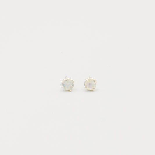 Rainbow Moonstone Round Sterling Studs