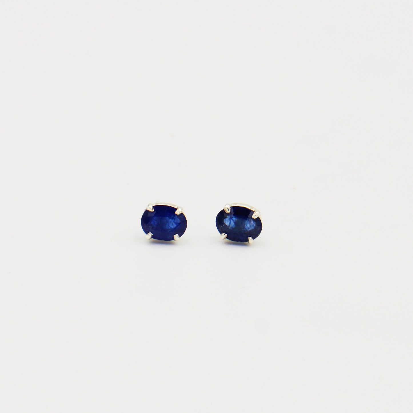 Blue Sapphire Oval Sterling Studs