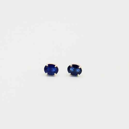 Blue Sapphire Oval Sterling Studs