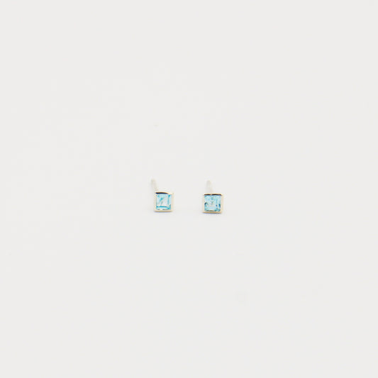 Dainty Blue Topaz Square Sterling Studs