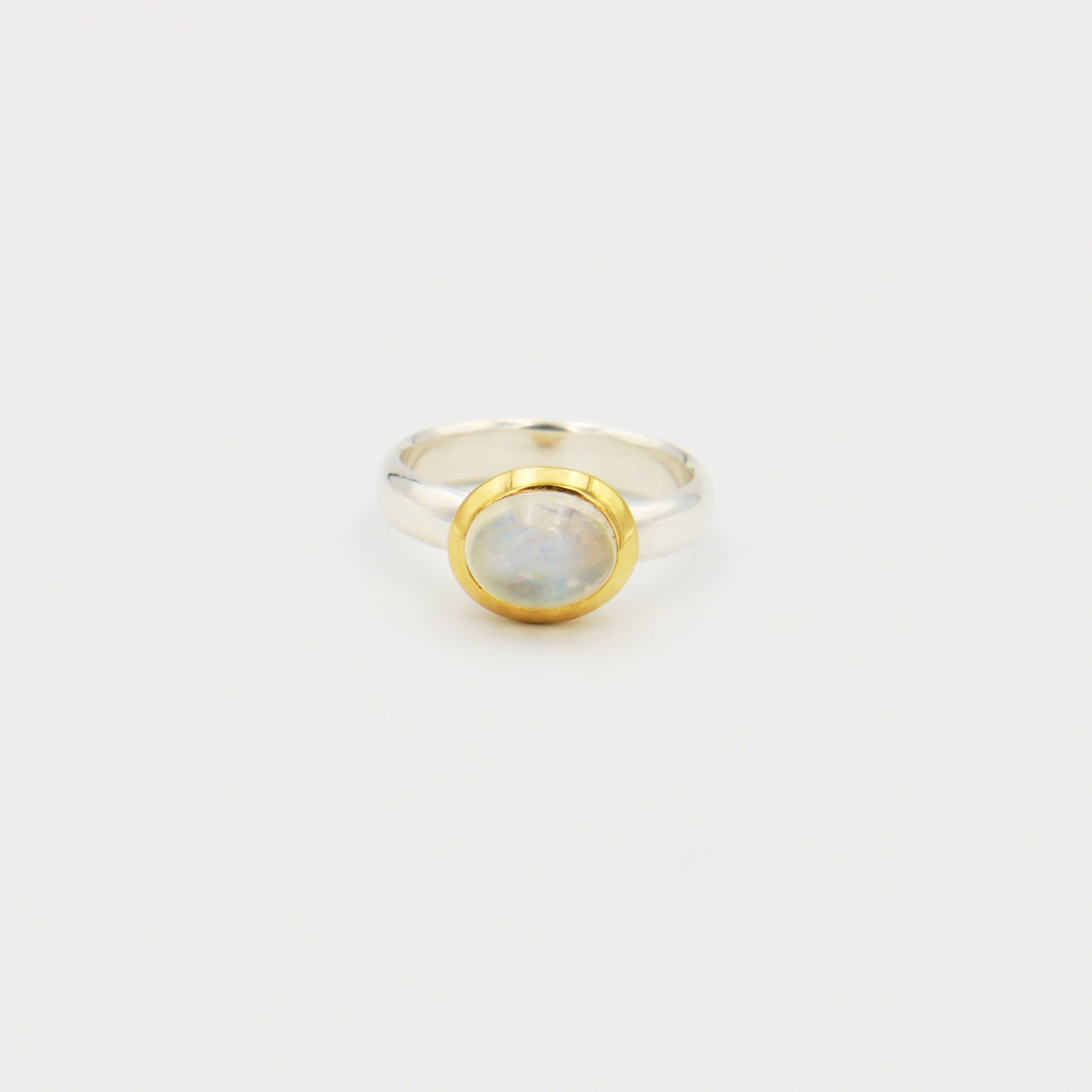 Rainbow Moonstone Oval GP Sterling Ring Size 9