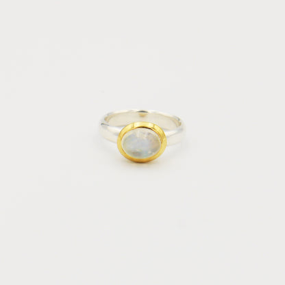 Rainbow Moonstone Oval GP Sterling Ring Size 9
