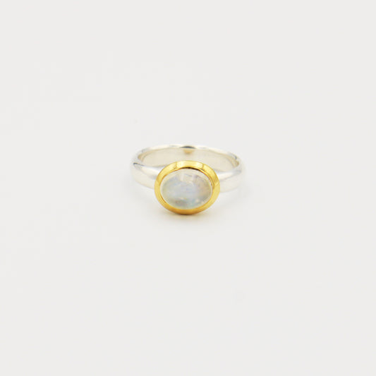 Rainbow Moonstone Oval GP Sterling Ring Size 9