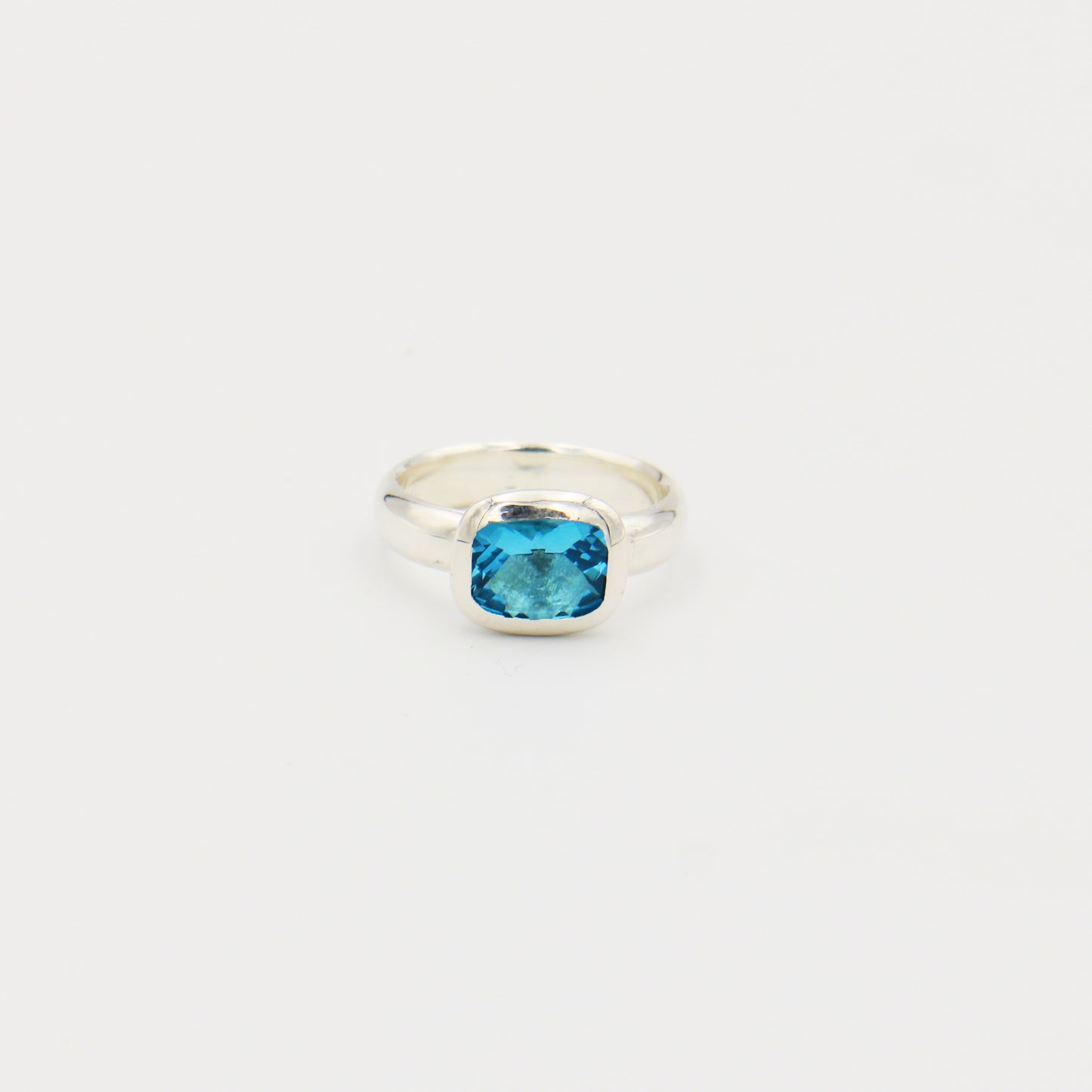 Swiss Blue Topaz Horizontal Baguette Sterling Ring Size 6