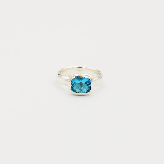 Swiss Blue Topaz Horizontal Baguette Sterling Ring Size 6