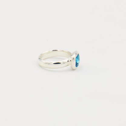 Swiss Blue Topaz Horizontal Baguette Sterling Ring Size 6