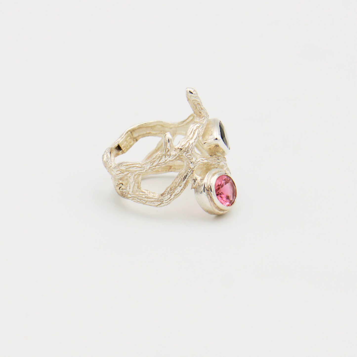 Pink & Green Tourmaline Sterling Branch Ring Size 8