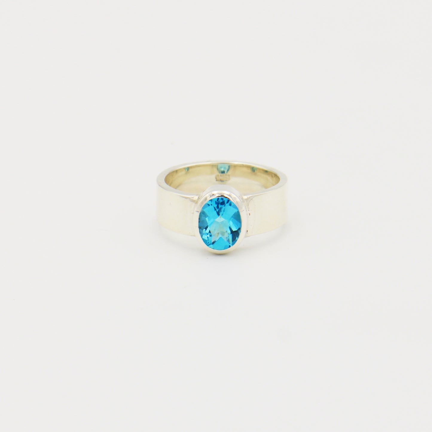 Blue Topaz Oval Sterling Wide Ring Size 8
