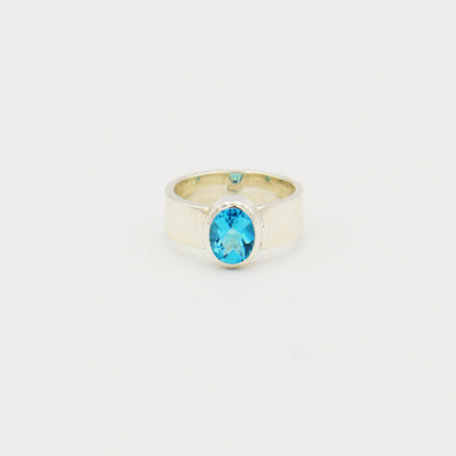 Blue Topaz Oval Sterling Wide Ring Size 8