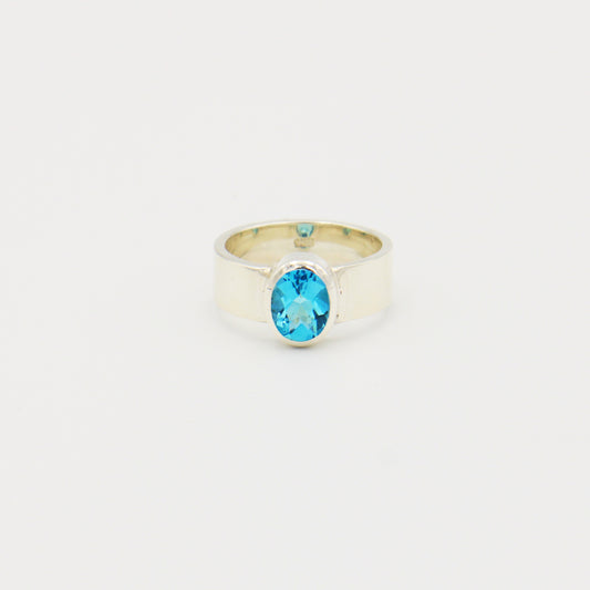 Blue Topaz Oval Sterling Wide Ring Size 8