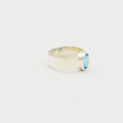 Blue Topaz Oval Sterling Wide Ring Size 8