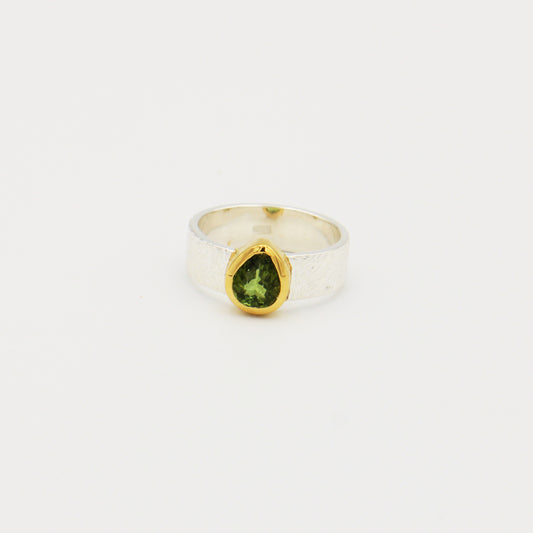 Green Tourmaline Pear GP Sterling Wide Ring Size 9