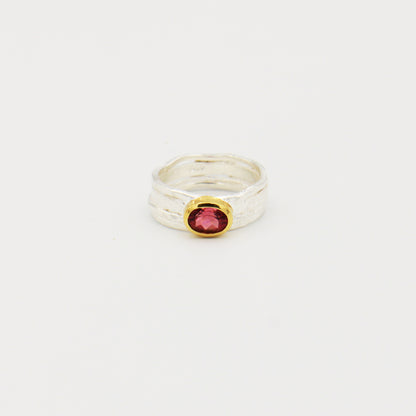 Pink Tourmaline Rustic Wide GP Sterling Ring Sz 7