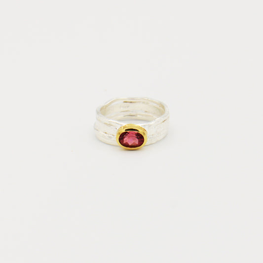 Pink Tourmaline Rustic Wide GP Sterling Ring Sz 7