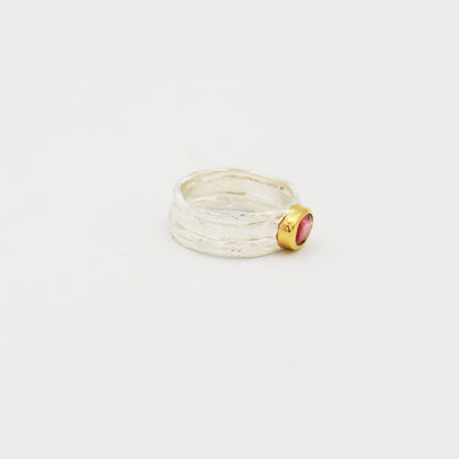Pink Tourmaline Rustic Wide GP Sterling Ring Sz 7