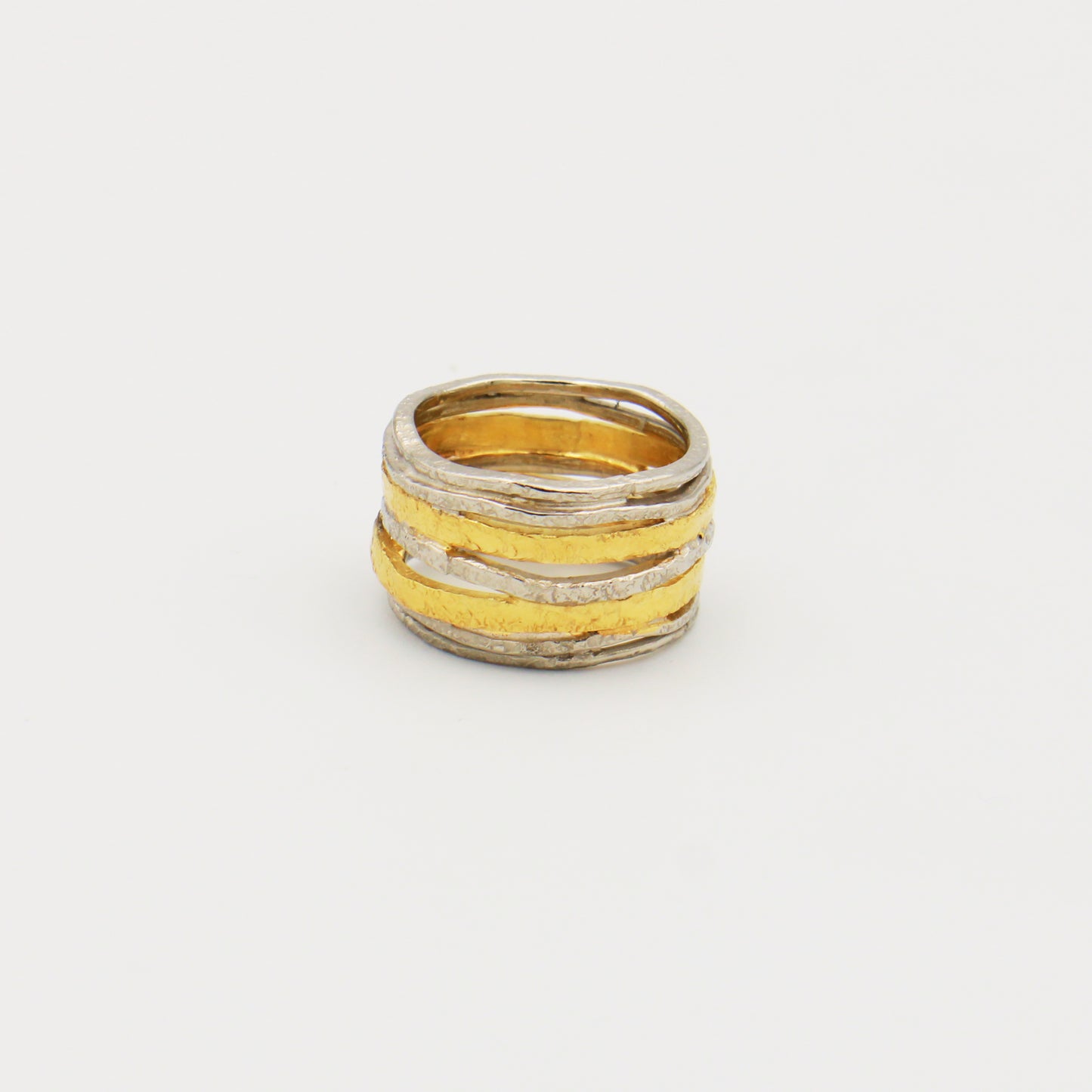 Rustic Sterling Silver & GP Multi-band Ring Size 7