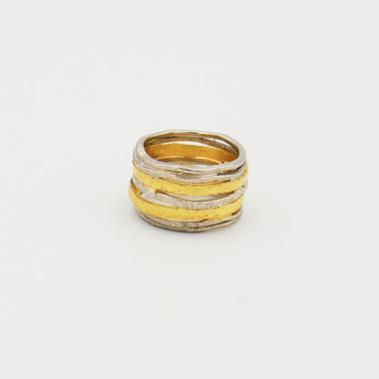 Rustic Sterling Silver & GP Multi-band Ring Size 7