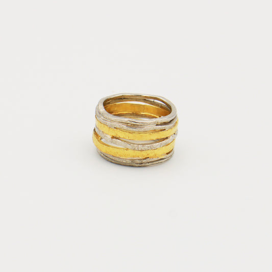 Rustic Sterling Silver & GP Multi-band Ring Size 7