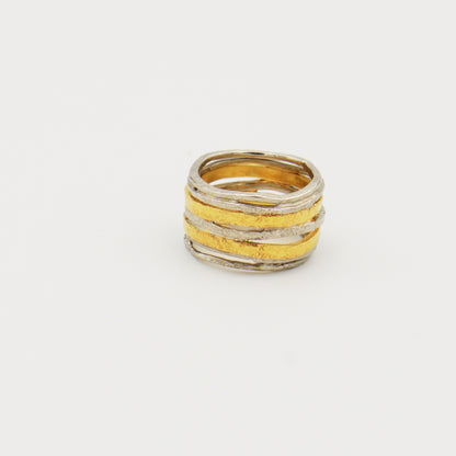 Rustic Sterling Silver & GP Multi-band Ring Size 7