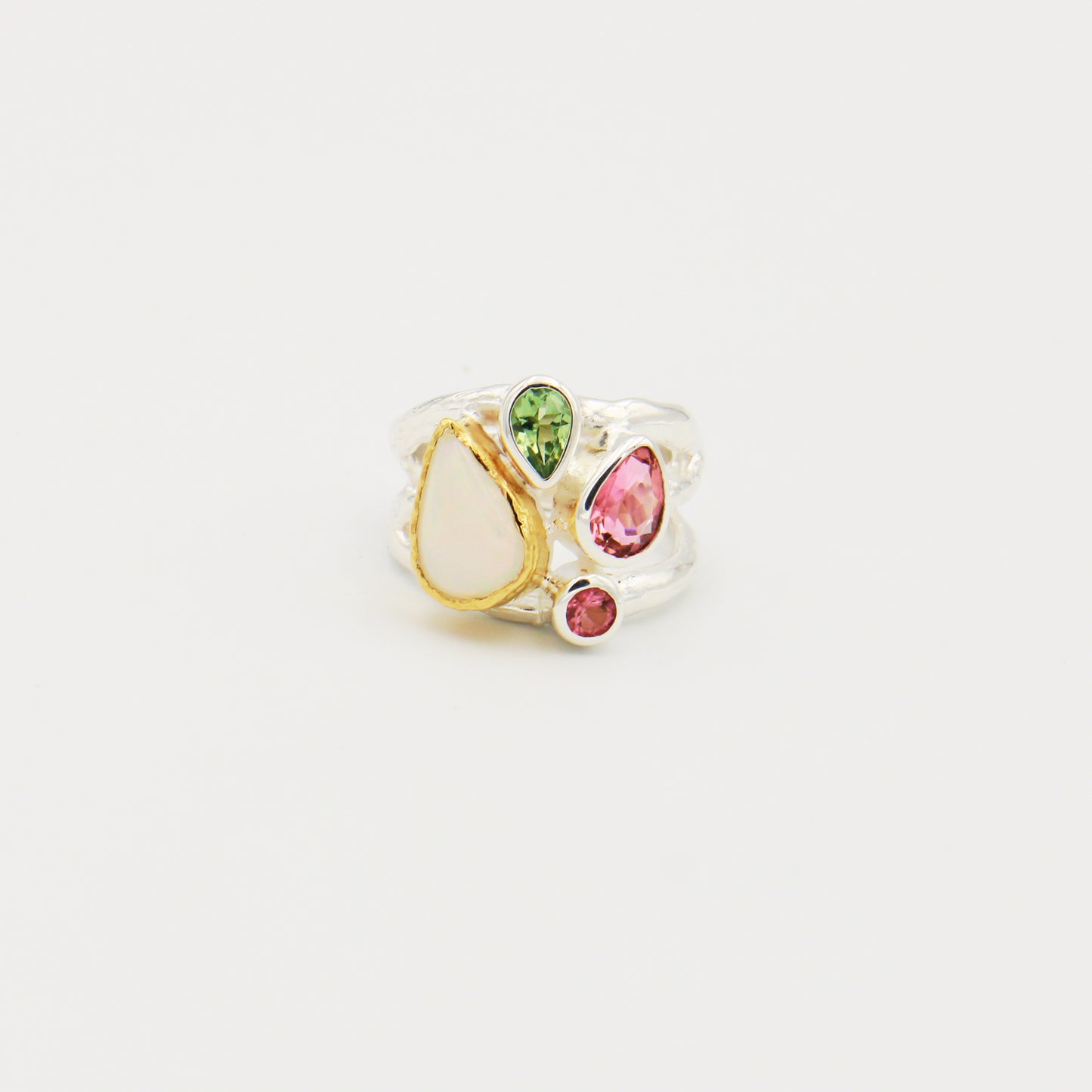 Opal & Tourmaline GP Sterling Ring Size 7.5