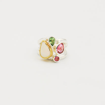 Opal & Tourmaline GP Sterling Ring Size 7.5