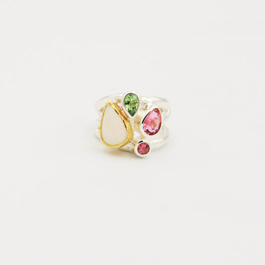 Opal & Tourmaline GP Sterling Ring Size 7.5