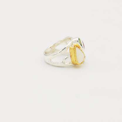Opal & Tourmaline GP Sterling Ring Size 7.5