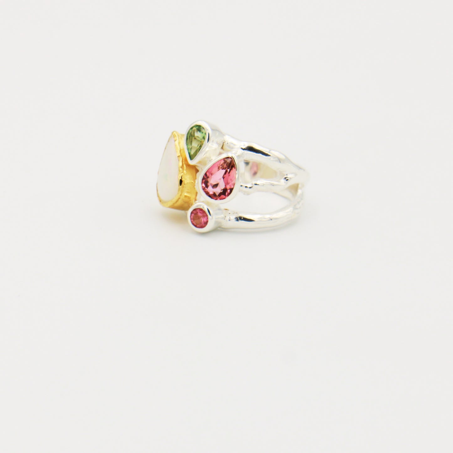Opal & Tourmaline GP Sterling Ring Size 7.5