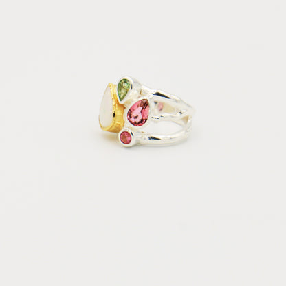 Opal & Tourmaline GP Sterling Ring Size 7.5