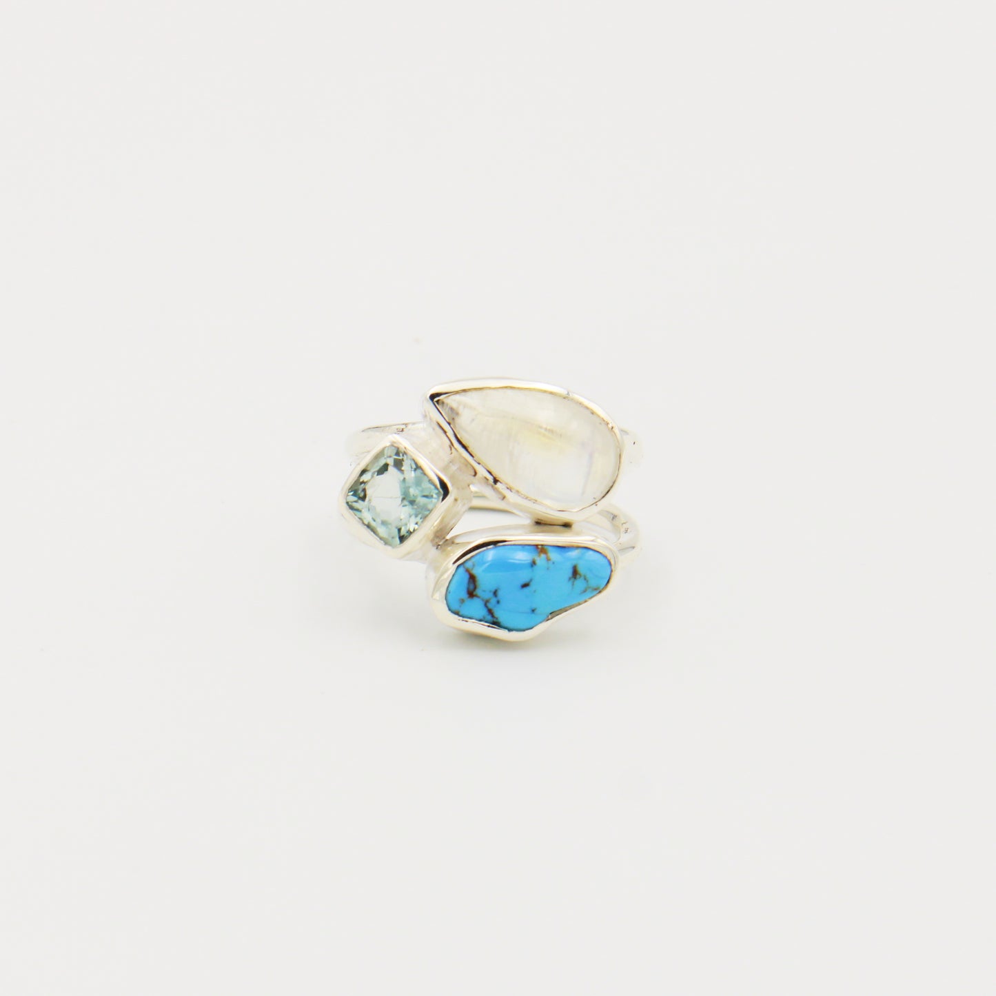 Moonstone, Aqua & Turq. Sterling Ring Size 8