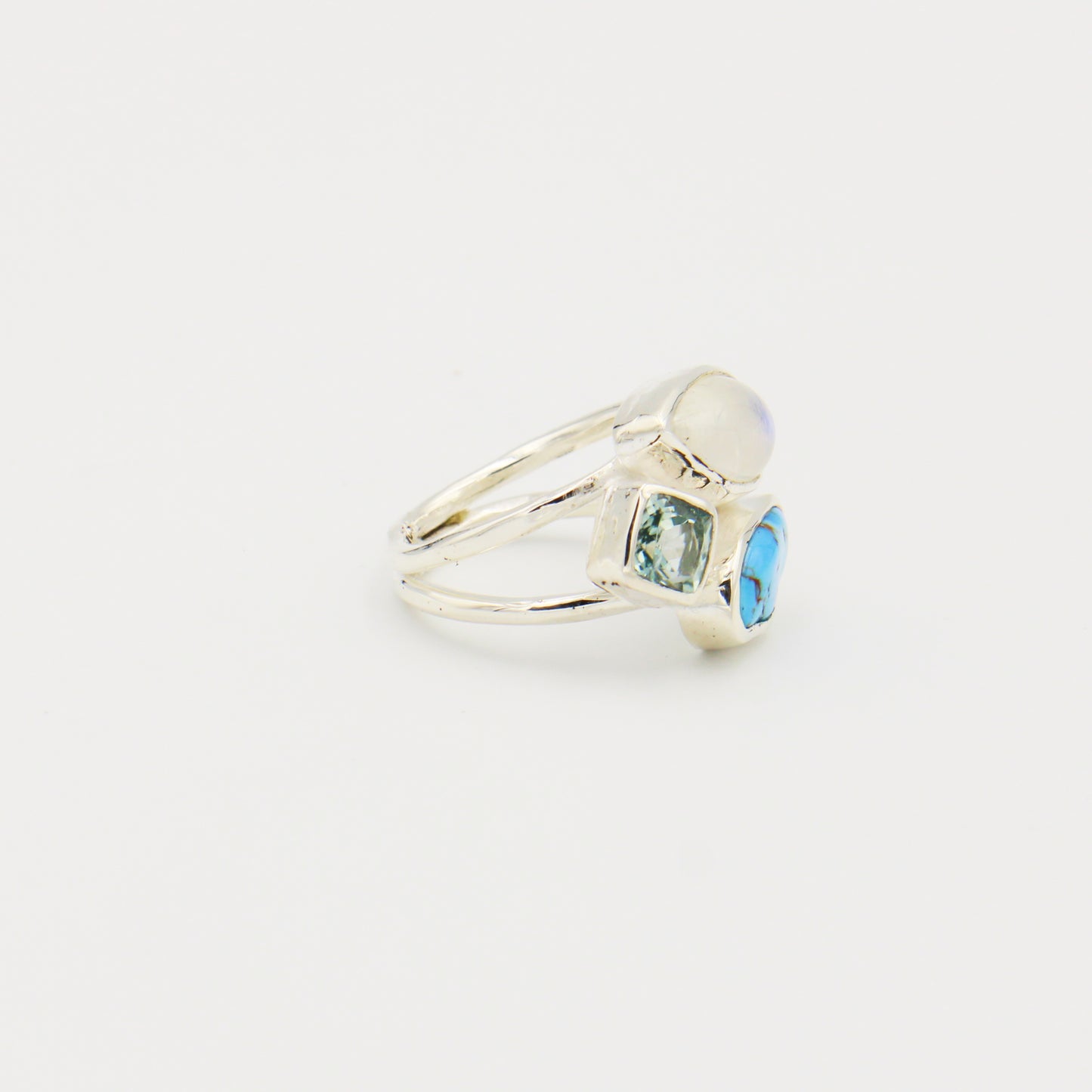 Moonstone, Aqua & Turq. Sterling Ring Size 8