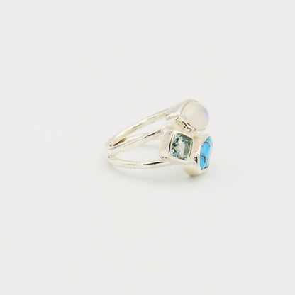 Moonstone, Aqua & Turq. Sterling Ring Size 8
