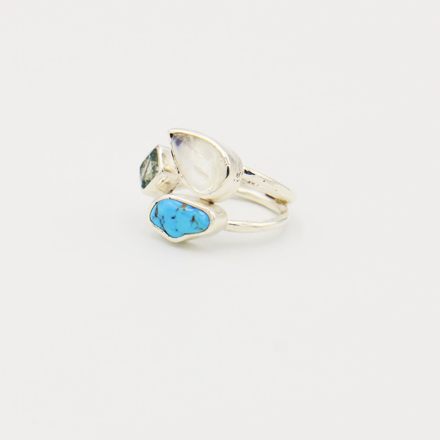 Moonstone, Aqua & Turq. Sterling Ring Size 8