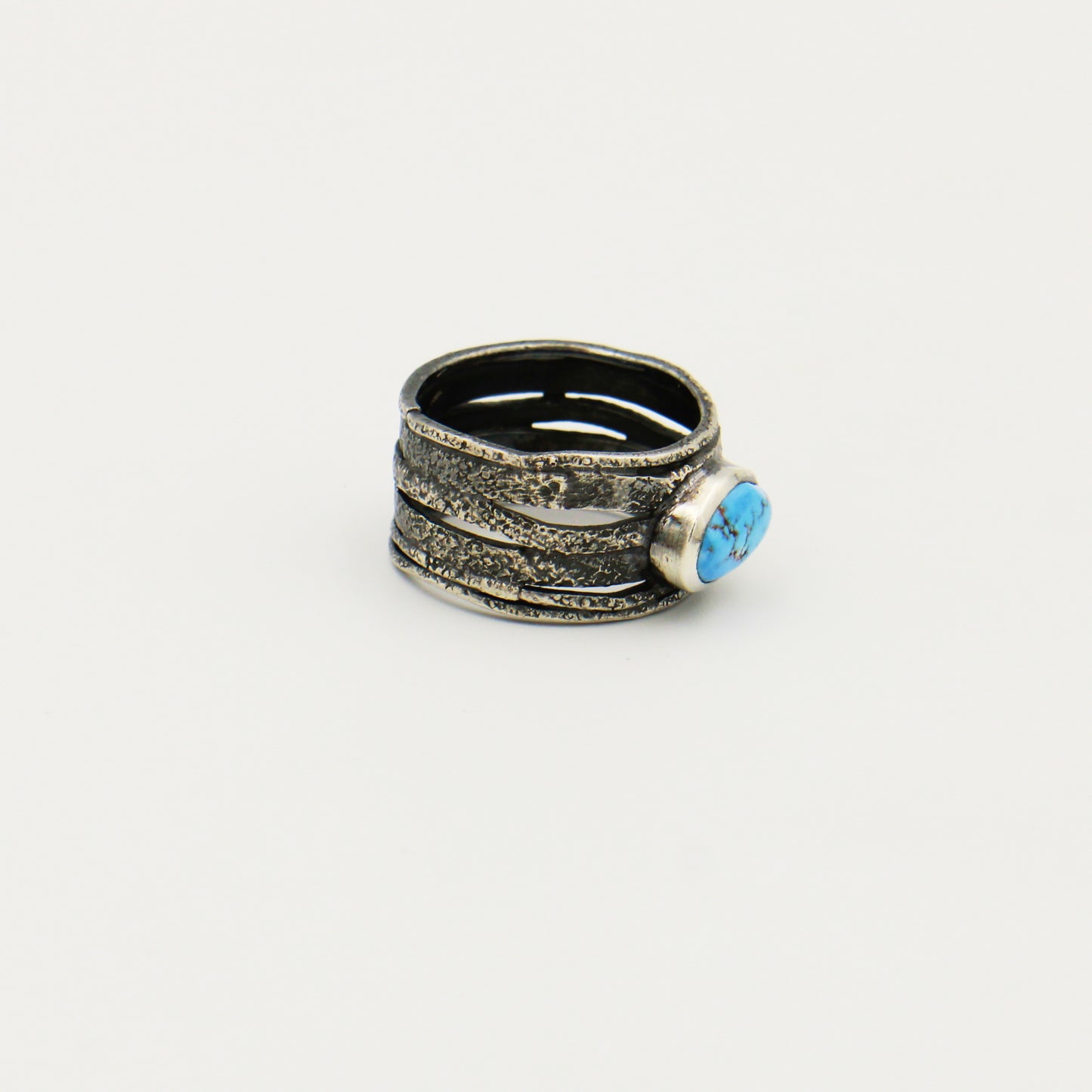 Turquoise Sterling Oxidized Wide Ring Sz 9