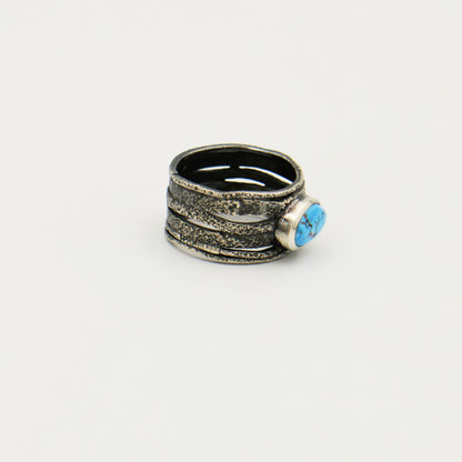 Turquoise Sterling Oxidized Wide Ring Sz 9