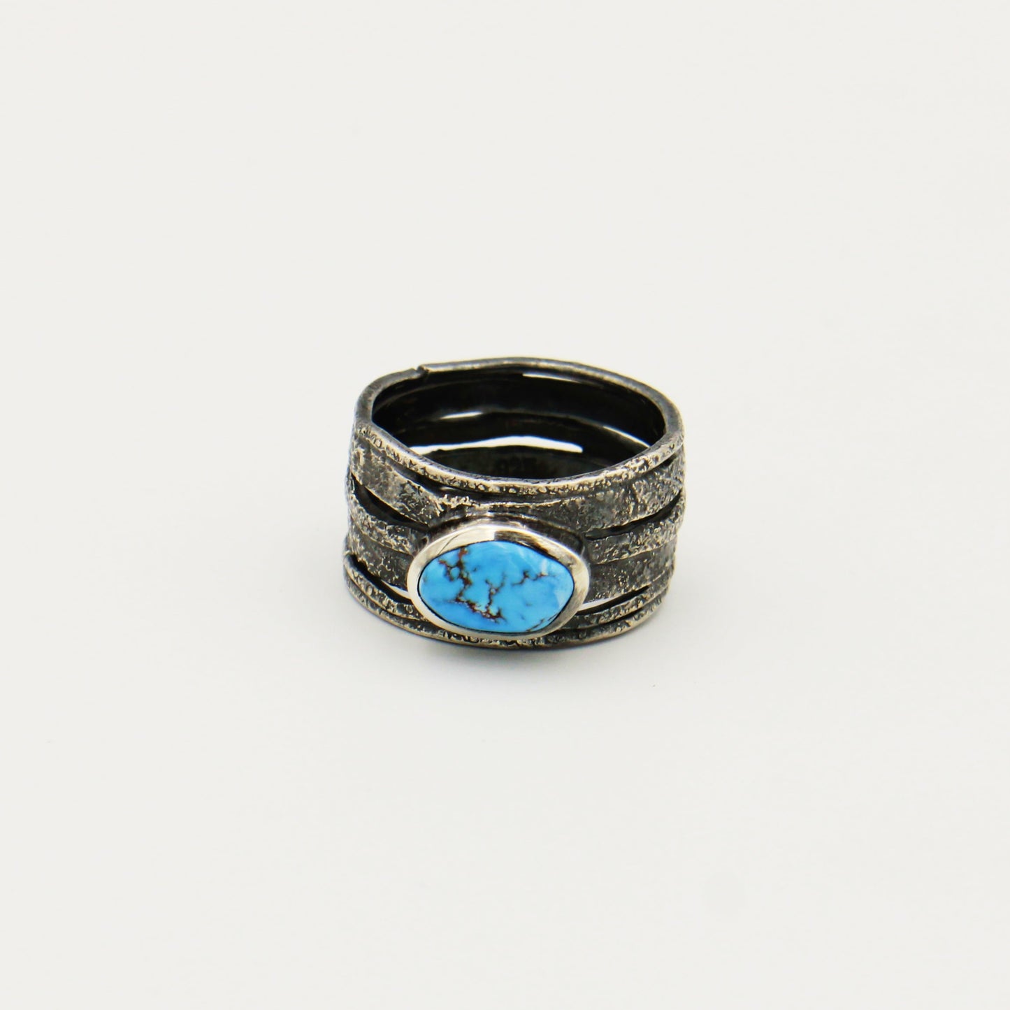 Turquoise Sterling Oxidized Wide Ring Sz 9