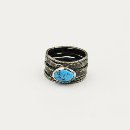 Turquoise Sterling Oxidized Wide Ring Sz 9