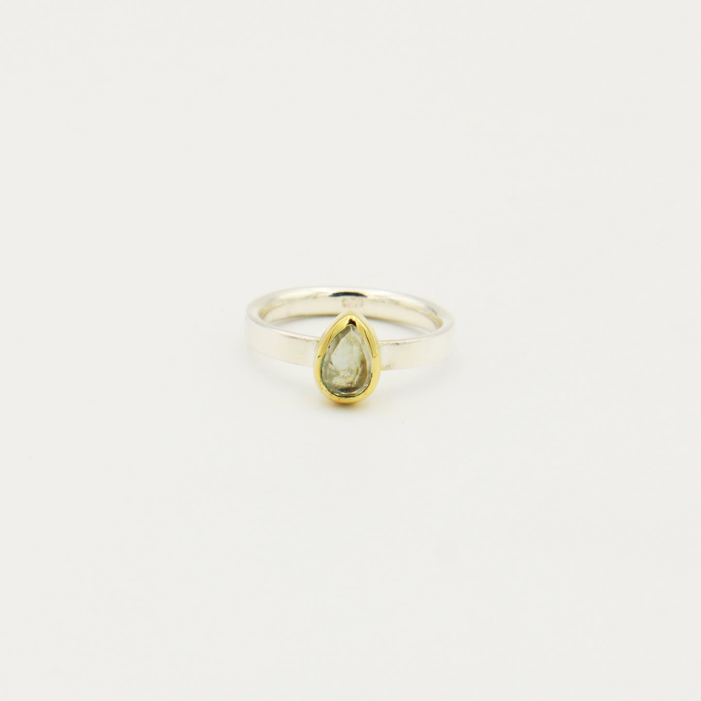 Aquamarine Teardrop Sterling GP Ring Size 9