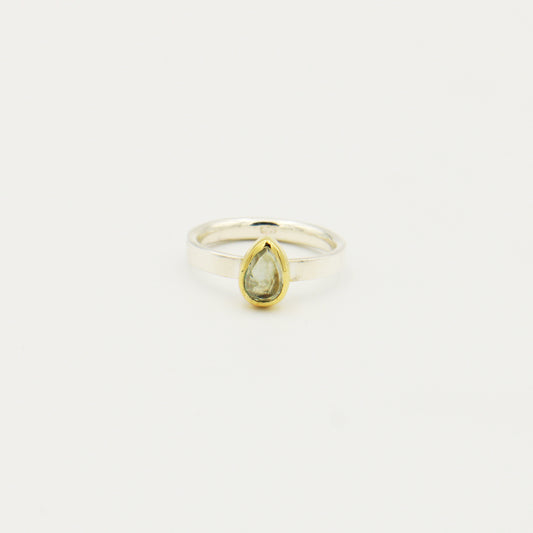 Aquamarine Teardrop Sterling GP Ring Size 9