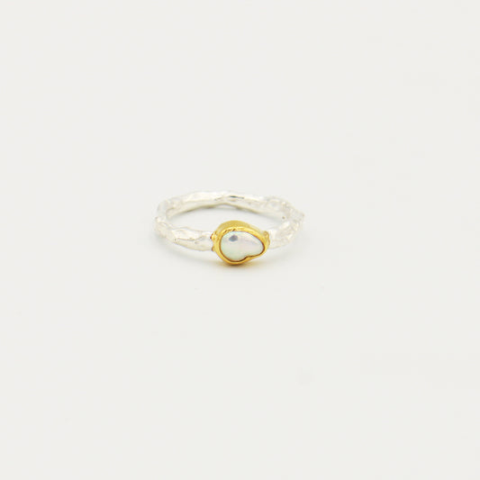 Pearl Rustic Band Sterling Ring Size 9