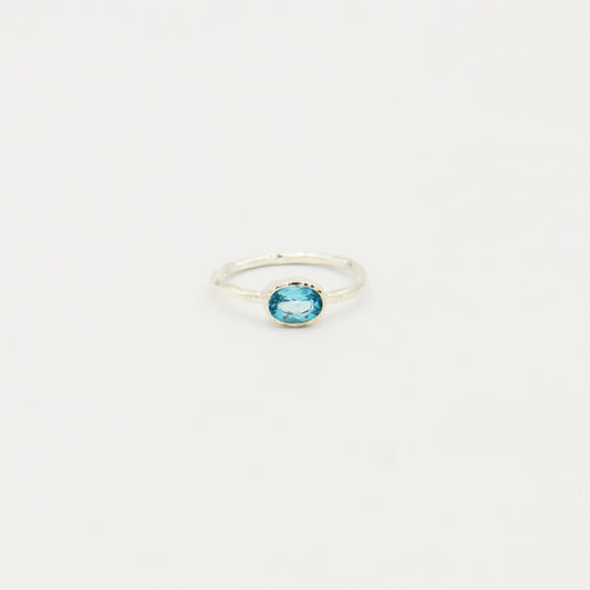 Dainty Blue Topaz Oval Sterling Ring Size 7